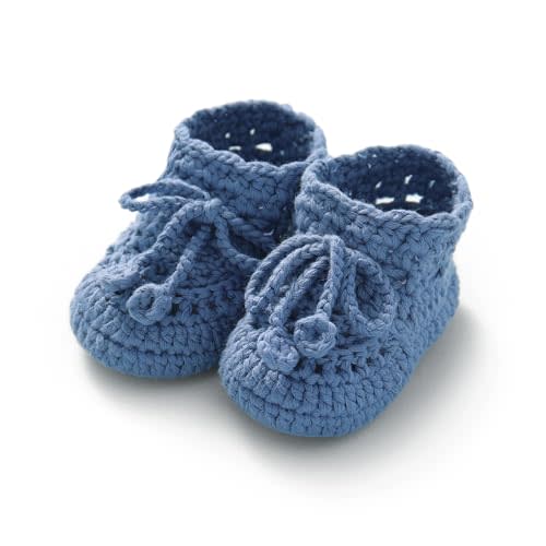 Hadetoto Baby Booties Hand Crochet Knit Cotton Bootie Soft Cozy Warm Socks Shoes Newborn First Walkers for Infant Boy Girl