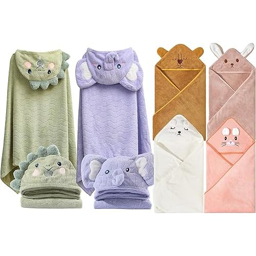Toddler Hooded Baby Bath Towel 2Pack 27.5"X55", 4Pack 31.5"x31.5" in Unisex Baby Bath Towels Ultra Absorbent Soft Boys Girls Bath Towel Set Gift for Babies, Infant, Newborn Essential