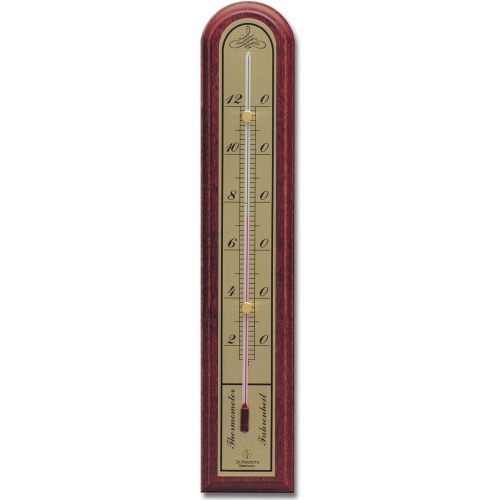 Analog Indoor Wall Thermometer Solid Oak Wood with Brass Scale 10 inch (Mahogany Finish)