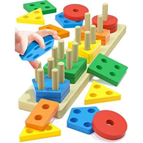 Wooden Sorting and Stacking Toys for Toddlers
