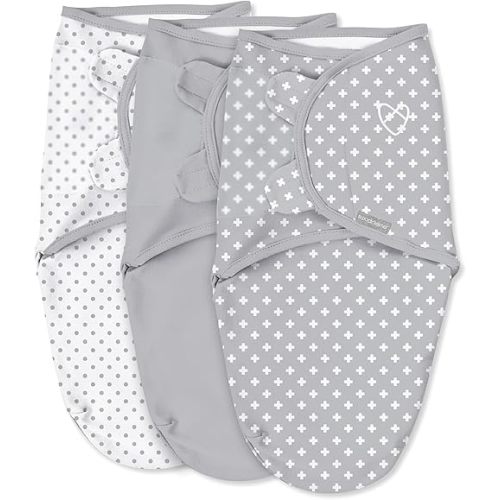 SwaddleMe by Ingenuity Original Swaddle, 100% Cotton, Improves Sleep & Calms Startle Reflex, 0-3 Months, 3-Pack - Criss Cross Polka Dot