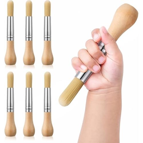 6 Pcs Watercolor Paint Brushes for Toddler Kid Baby Jumbo Brushes with Chubby Wood Handles Easy to Grip Round Paintbrushes Non Toxic Vegan Bristles for Preschool Painting Art Craft (Gourd)
