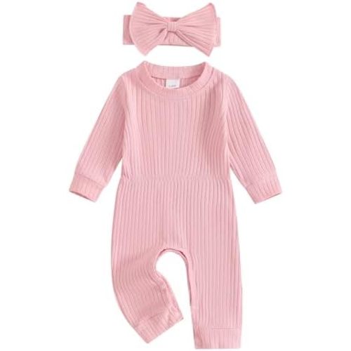 Karwuiio Newborn Baby Girl Coming Home Outfit Long Sleeve One Piece Romper Jumpsuit Infant Fall Clothes Sets