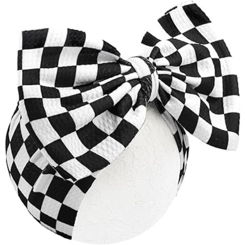 YanJie 7’’ Checkered Bow for Baby Girl Racing Bows Plaid Headbands for Newborns Infants Toddlers Two Fast Birthday Girls Hair Accessories