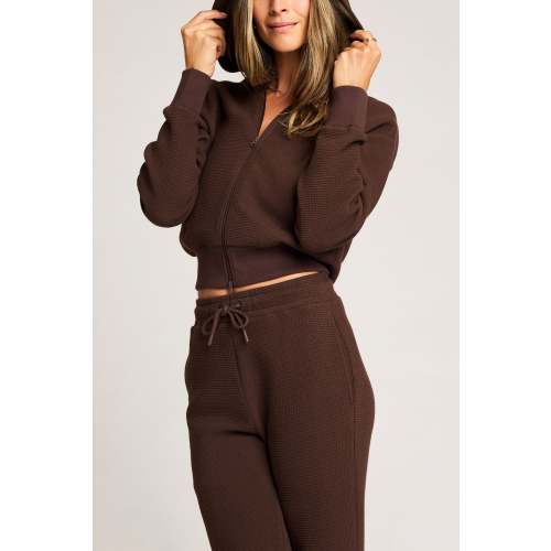 Waffle Knit Zip-Up Hoodie in Espresso – Negative
