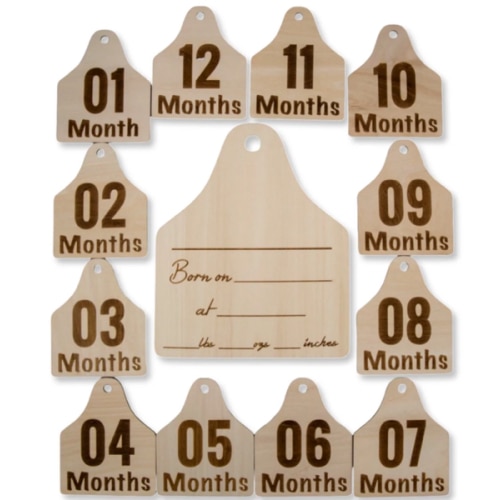 Cattle Tag Wood Announcement Sign & 12 Milestone Signs – Cowkid Clothing Company