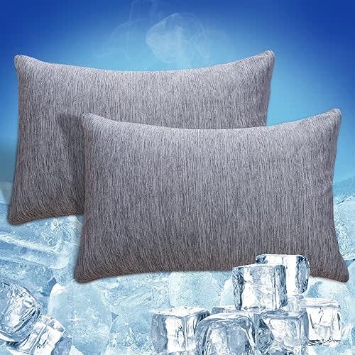 Cooling Pillow Cases Zipper Pillow Covers Q-Max > 0.45 Zippered Pillowcases for Hot Sleepers, Soft, Breathable, Skin-Friendly, 2 Pack (Standard, 20" x 26", Grey)