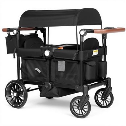 TODECARE Stroller Wagon Folding Baby Stroller for 2 Kids with Removable Canopy and Adjustable Handle, Black