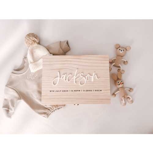 Personalised Baby Keepsake Box - Wood Engraved with Acrylic Name - Newborn Keepsake - Wooden Memory Box - Baby Shower Gift