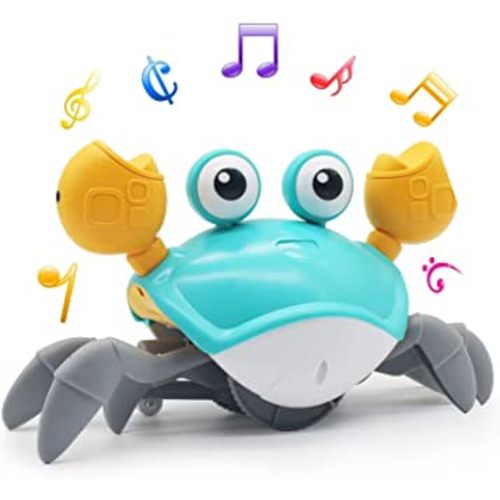 Crawling Crab Baby Toy,Tummy Time Toys,Electric Dancing Crab Toy for Kids with Music and LED Light Up,Sensing Crawling Crab with Automatically Avoid Obstacles,Walking Crab Baby Toy Gift for Toddler