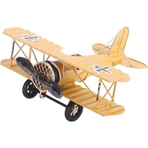 Vintage Airplane Decor, Metal Airplane Decorations, Classical Biplane Iron Aircraft Decor for Enhancing The Home, Office Or Any Creative Space(Yellow)