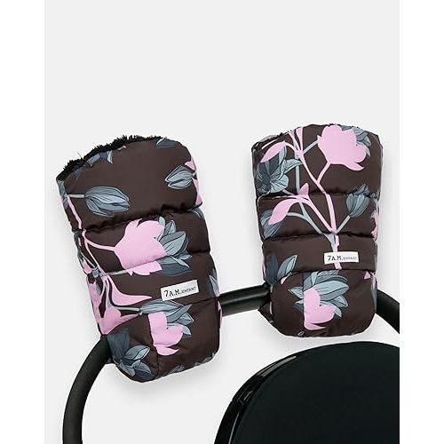 7AM Enfant Stroller Warmmuffs Gloves - Anti-Freeze Stroller Mittens for Handlebars, Water Repellent Hand Warmer Muff for Cold Weather, Plush Lined Stroller Warmmuffs | Winter Stroller Accessories