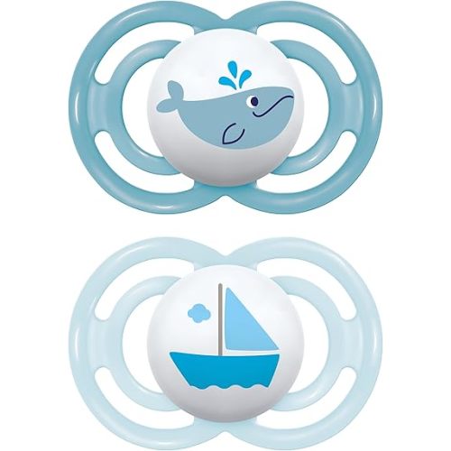MAM Perfect Baby Pacifier, Patented Nipple, Developed with Pediatric Dentists & Orthodontists, Boy, 6-16 (Pack of 2), 3694-012-0-1