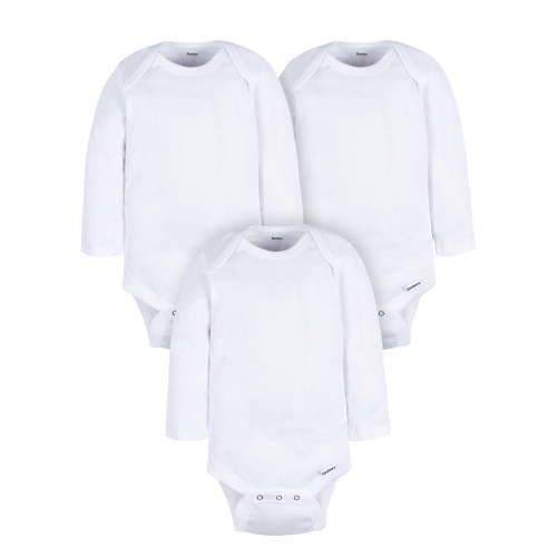 Gerber Gender Neutral Leisure White Long Sleeve Cotton Bodysuit, 3-Pack, Sizes Preemie - 24 Months