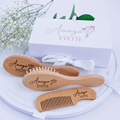Custom Wooden Baby Brush Set | Personalized Wooden Baby Brush | Personalized Baby Gift Girls | Personalized Baby Gifts | Baby Brush and Comb Set | Custom Baby Gifts | Personalized Gifts