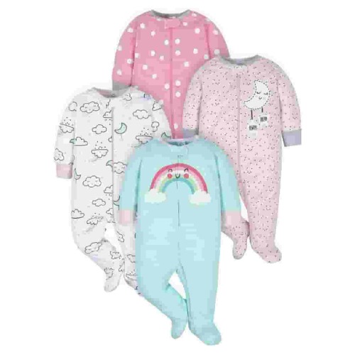 Gerber Baby Girl Sleep 'n Play Footed Pajamas, 4-Pack