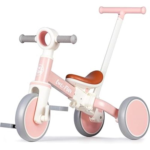 LOL-FUN Tricycle for Toddlers 1-3 Years Old Riding Toy, 5 in 1 Baby Balance Bike 2 Year Old Boys Girls with Parent Steering Push Handle