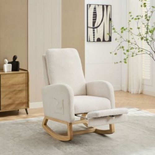 Whizmax Gliding Rocking Chair With Retractable Footrest & High Back, Upholstered Lounge Armchair With Side Pocket For Living Room Bedroom