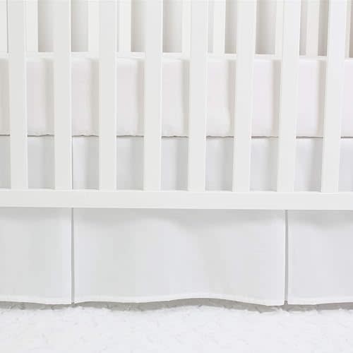 CaSaJa Classic Microfiber Crib Skirt with 2 Pleated Workmanship, Soft Breathable Dust Ruffle Fits Standard Crib and Toddler Bed, Pure White Color for Baby Boys and Girls, 14 inches Drop, White