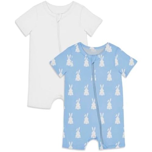 Jimonda Baby Rompers Cotton Baby Boys Baby Girls Short Sleeve Sleepers Pjs Two Way Zipper One-piece Neutral Sleep and Play