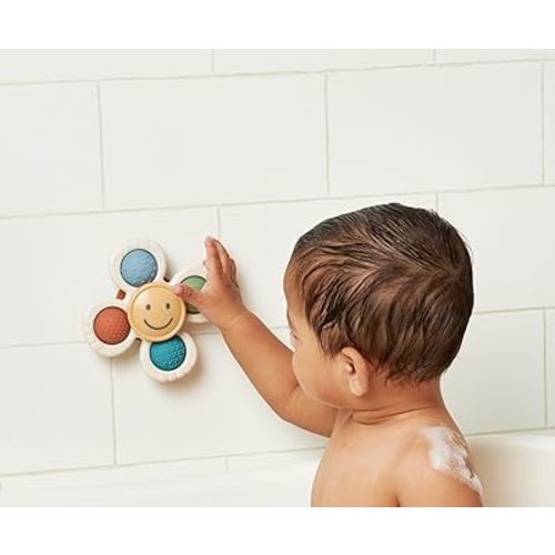 Itzy Ritzy Pop & Whirl – Fidget Spinner Bath Toy for Babies & Toddlers w/Textured Silicone Poppers to Develop Fine Motor Skills (Smile)