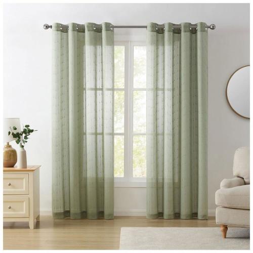 Sage Textured Striped Sheer Window Curtain