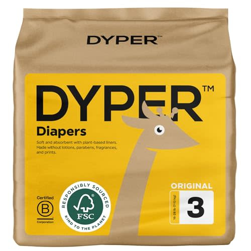 DYPER Viscose from Bamboo Baby Diapers Size 3 | Honest Ingredients | Cloth Alternative | Day & Overnight | Made with Plant-Based* Materials | Hypoallergenic