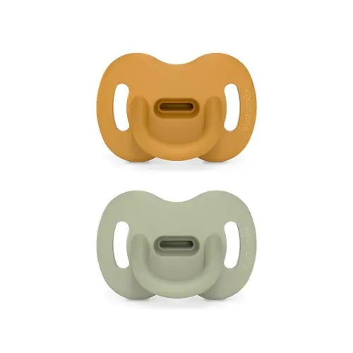 Color Essence SX PRO Silicone Baby Pacifier 2Pk, Made with 100% Soft Silicone, Baby Essentials Perfect for Breastfeeding Babies, Designed in Spain, 0-6 Mths, Mustard/Green