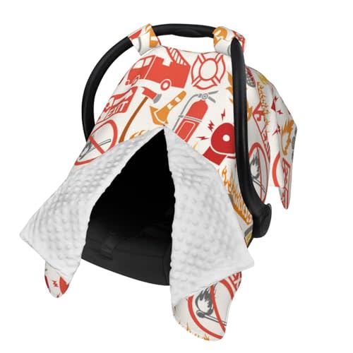 Xiso Ver Firefighter Icons Car Seat Cover Baby Breastfeeding Cover Breathable Peekaboo Opening Car Seat Canopy Baby Carrier Covers, Newborn Boy Girl Shower Gift