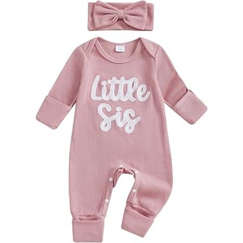 allshope Infant Baby Girl Fall Outfit Sweatshirt Romper Little Sister Lil Sis Long Sleeve Jumpsuit Newborn Clothes