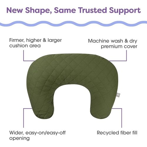 Boppy Nursing Pillow - Ergonomic Bottle & Breastfeeding Pillow with High, Firm, Large Area, Water-Repellent Cushion with Washable Cover; Baby Safety Alliance Verified - Quilted Moss