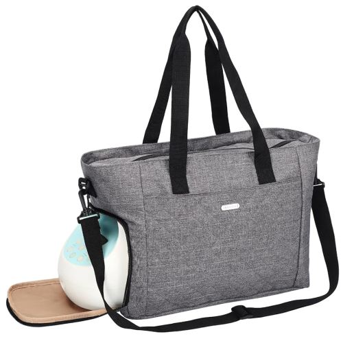 FINDCOZY Breast Pump Bag, Diaper Tote for Working Mom, Compatible with Medela, Spectra S1, S2 Pumps, Grey
