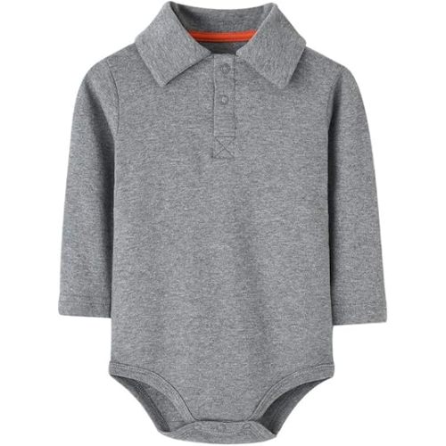 Teach Leanbh Infant Baby Polo Bodysuit Cotton Long Sleeve Pure Color Shirt 3-24 Months (3 Months, Grey)
