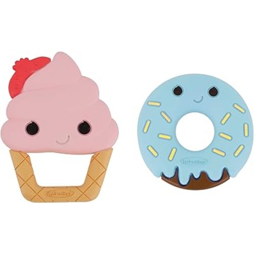 Infantino Sweet Tooth Silicone Teethers, Textured Ice Cream and Donut, 2-Pack