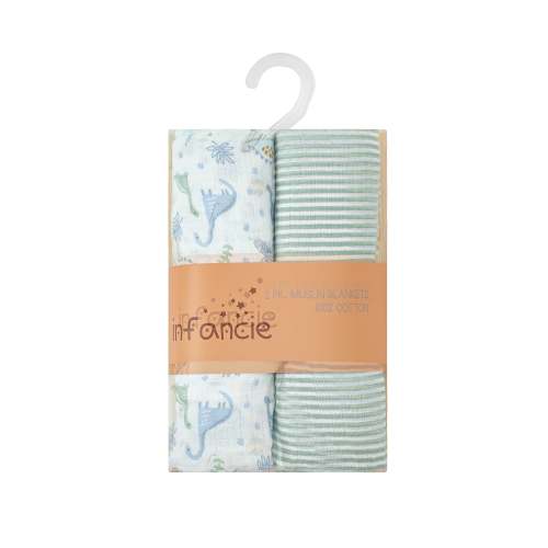 Infancie 2-pack Baby Muslin Blanket Green Stripe/dino It5235 One