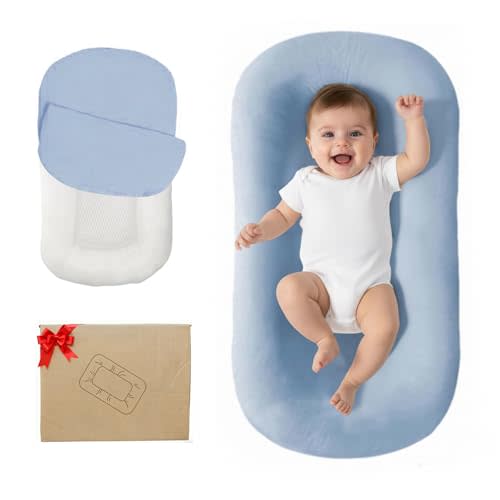 Lucakuins Infant Support Cushion, 0-24 Months Newborn Baby Support Cushion with Cover, Portable Playing Time Mat for Home and Travel, Soft Cotton, Supervised Use, Baby Essentials Gift (Blue)