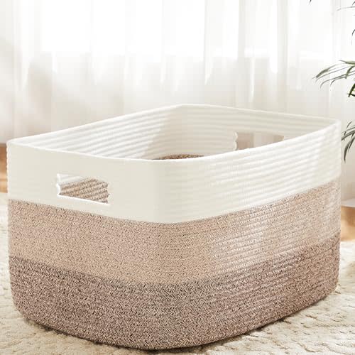 Artfeel Blanket Basket,Rectangle Woven Baskets for Storage,30L Laundry Basket for Decorative Nursery Blanket,Toys,Dirty Clothes and Magazine in Shelves,Baby Room,and Living Room