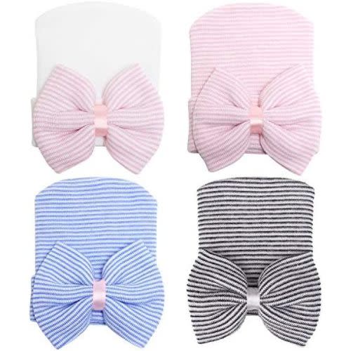 Zando Newborn Hospital Hat Toddler Beanie Baby Boy Girl Knot Headbands with Big Bows Infant Baby Nursery Caps