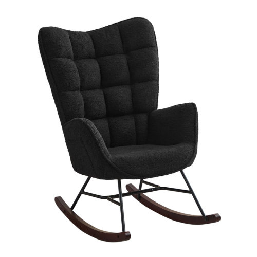 George Oliver 39.37'' H Nursery Teddy Upholstered Rocking Chair with Solid Wood Legs and Side Pockets | Wayfair