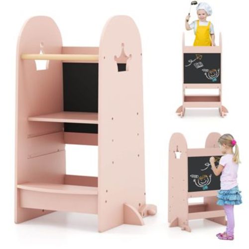 Costway Multi-purpose Kids Kitchen Tower Children Standing Tower Kids Stool Helper Pink