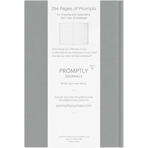 Promptly Journals, A Complete Childhood History: From Pregnancy to 18 Years Old (Grey, Linen) | Baby Book and Pregnancy Journal | Baby Memory Book
