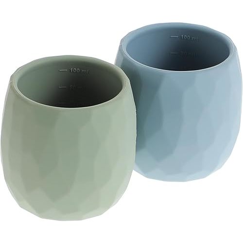 Tiny Open Cups, Silicone Training Cups for 6 Months + infants and Toddler, Baby-led Weaning Essentials & Baby Gifts (Sage+Ether)