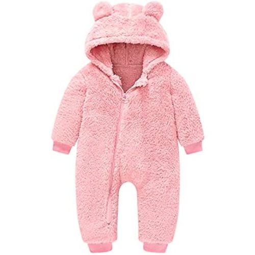 Baby Fleece Jumpsuits Infant Bear Ear Snowsuit Newborn Hooded Romper Warm Coat