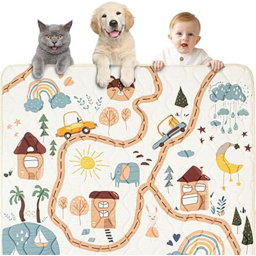 Baby Play Mat, 50x50 Playpen Mat, Thick Soft Foam Playmats for Baby, Foldable and Washable Baby Crawling Mat for Floor(Town)