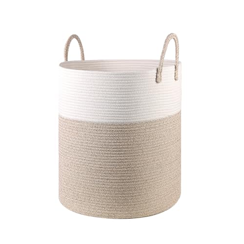 HOBASKET Cotton Rope Hamper for Girls Kids Baby Nursery Hamper Bin Woven Storage Basket for Living Room cute laundry basket Tall Laundry Basket for Blanket Toy storage bin(Beige)