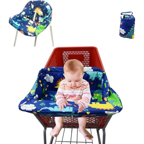 Pozico 2-in-1 Shopping Cart Cover for Baby – High Chair Cover, Grocery Cart Cover, Machine Washable with Portable Cloth Bag – Baby Cart Seat Cover for Boys & Girls – Dinosaur Design