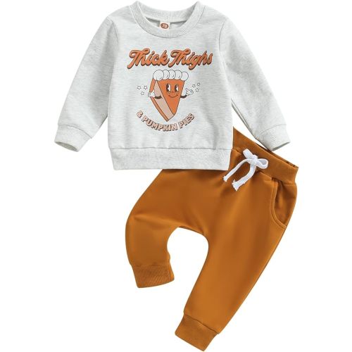 Toddler Baby Halloween Outfit Boy Girl Pumpkin Patch Crew Sweatshirt and Pants Set Halloween Fall Baby Clothes - 6-12 Months - Thick Thighs & Pumpkin Pies Grey
