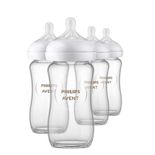 Philips AVENT Glass Natural Baby Bottle with Natural Response Nipple, Clear, 8oz, 4pk, SCY913/04