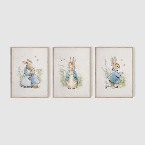 Peter Rabbit Nursery, Set of 3, Vintage Bunny Nursery Wall Art, Woodland Nursery, Beatrix Potter, Nursery Wall Art, Baby Shower, Rabbit