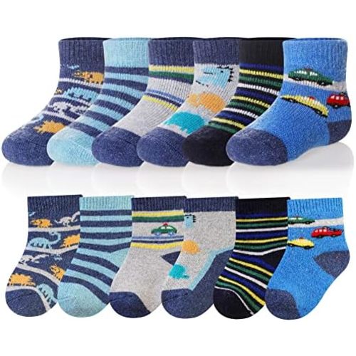 Eocom 6 Pairs Baby Boys Girls Wool Socks Infant Toddlers Kids Unisex Winter Thick Soft Warm Thermal Crew Socks